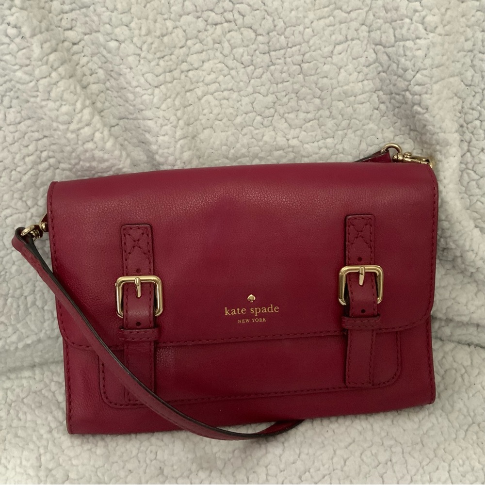 Kate Spade Crossbody Allen Street Neil Saddle Bag  Pebbled Leather Burgundy
